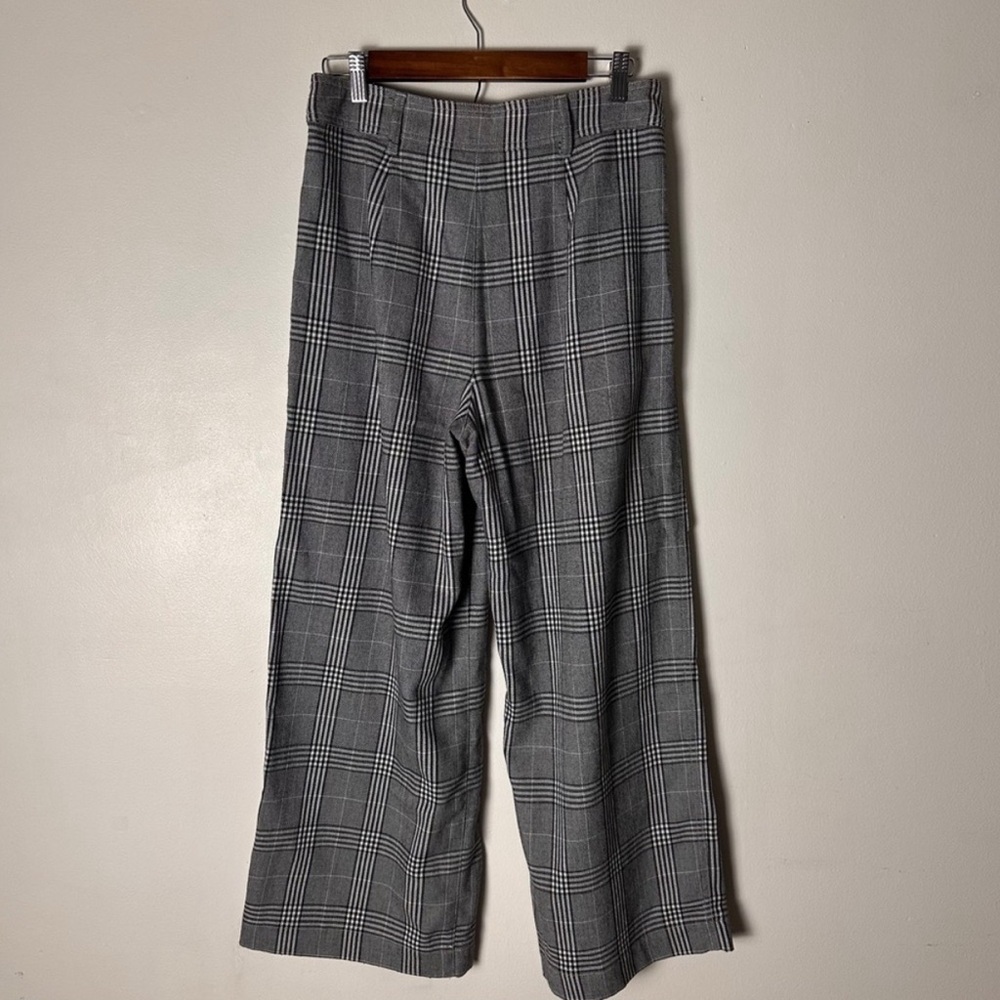 Madewell Plaid Pleated Wide Leg Trouser Pants Size 6 Black White Grey - Picture 4 of 7